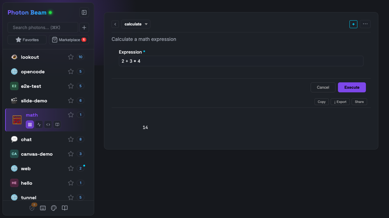 Beam: auto-generated form and result